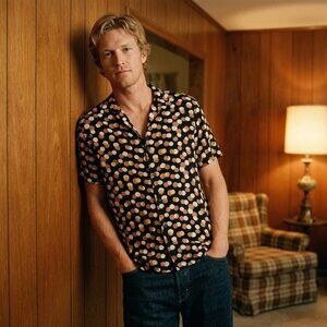 Express Men’s Small Short Sleeve Button Shirt Black Polka Dot Retro Y2K Party